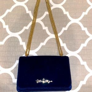 Lilly Pulitzer blue velvet handbag